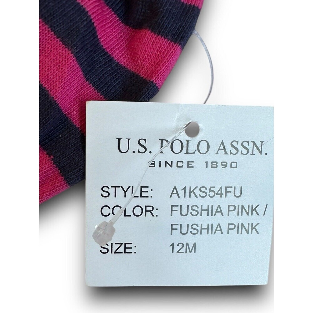 US POLO ASSN. SZ 12 Mo Pink/Navy Blue Striped Dress With Diaper Cover. NWT - Picture 4 of 8